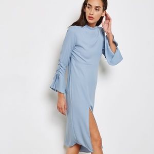 Topshop Bell Sleeve Front Slit Light Blue Dress
